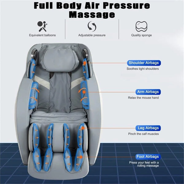 Blue and Gray Faux Leather Zero Gravity Recliner 3D Programmable Massage Chair