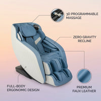 Blue Faux Leather Zero Gravity Recliner 3D Programmable Massage Chair — infographic