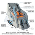 Blue and Gray Faux Leather Zero Gravity Recliner 3D Programmable Massage Chair