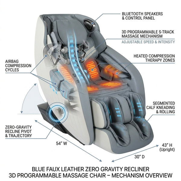 Blue Faux Leather Zero Gravity Recliner 3D Programmable Massage Chair — How It Works