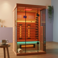 Full Spectrum Infrared Sauna，1-2 Person Home Sauna，Wooden Canadian Hemlock Indoor Spa Sauna with Resonance Speaker, Panoramic Tempered Glass Door — Studio Shot