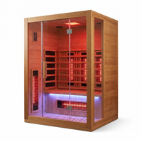 Full Spectrum Infrared Sauna，1-2 Person Home Sauna，Wooden Canadian Hemlock Indoor Spa Sauna with Resonance Speaker, Panoramic Tempered Glass Door — Studio Shot