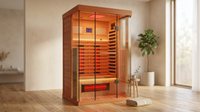 Full Spectrum Infrared Sauna，1-2 Person Home Sauna，Wooden Canadian Hemlock Indoor Spa Sauna with Resonance Speaker, Panoramic Tempered Glass Door — Lifestyle